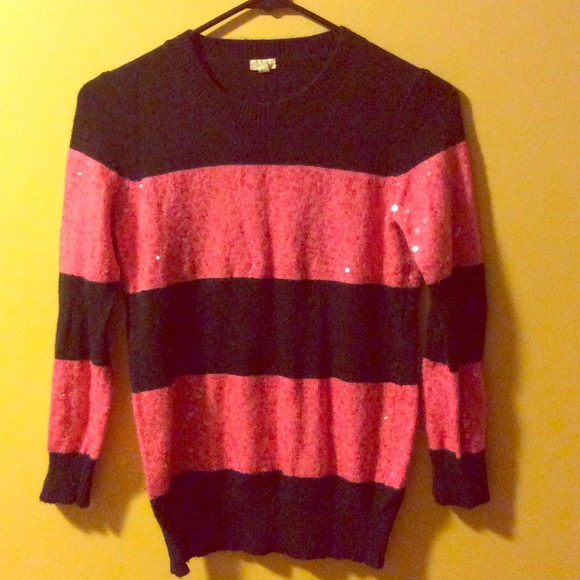 J. Crew Factory Pink and black stripe sweater