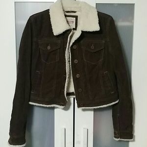 Corduroy jacket with faux fur lining
