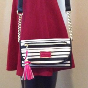 Betsey Johnson black and white stripped cross body
