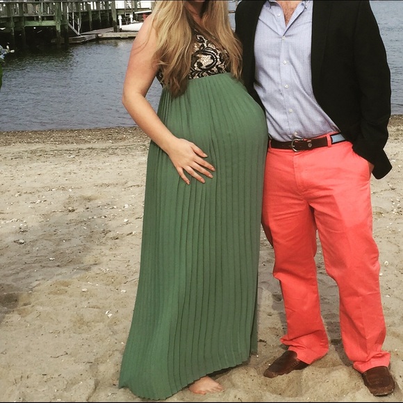 PinkBlush Maternity Black Lace and Sage dress