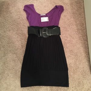Purple and black dress with belt
