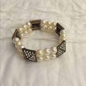 j. Crew pearl and crystal pyramid stretch bracelet