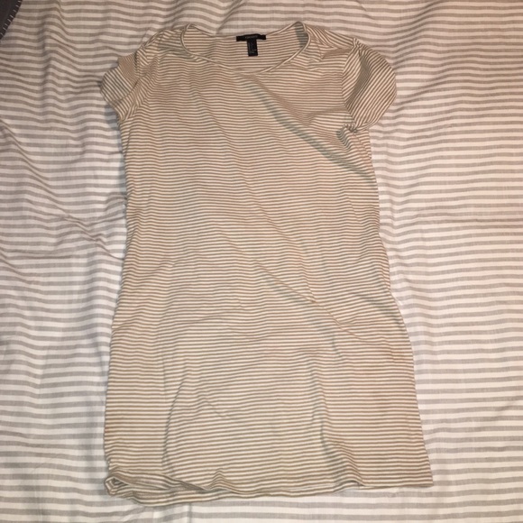 Tan & White Striped Tshirt Dress