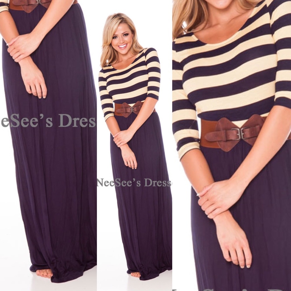 Mon Ami navy dress with yellow and navy stripes