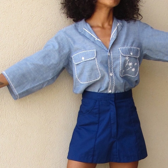 Vintage 1970's embroidered chambray shirt