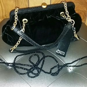 Adrianna Papell velvet black and gold handbag