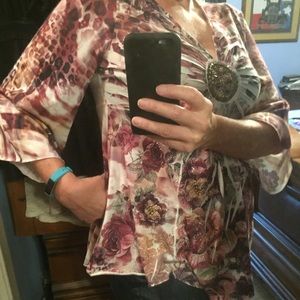 Roz & Ali Womens Medium Floral Blouse