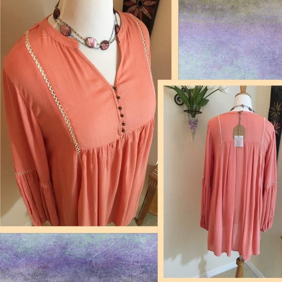 1 Small 1 Medium Left✔️Midi Coral Peasant Dress - Picture 4 of 4