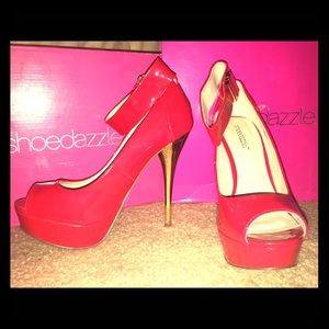 Classic, sexy red heels with ankle strap
