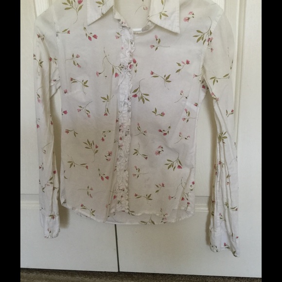 Lightweight cherry patterned button down blouse