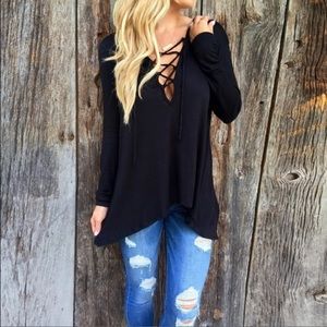 Lace Up, Long Sleeve, Hooded Top.