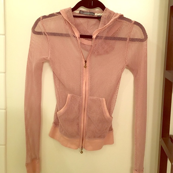 Hooded mesh Rose color jacket