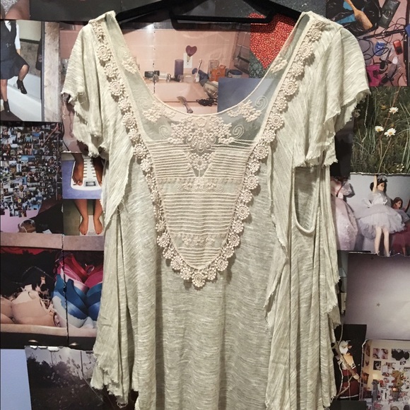 Free People brand cotton frilly lace shirt