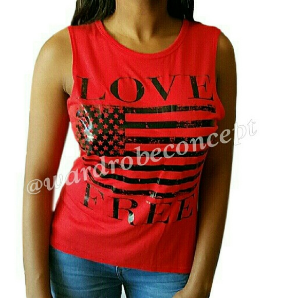 *SOLD* NWT! "LOVE FREE" Rayon Flag Tank Tee