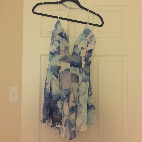 Tiger Mist blue floral strappy romper