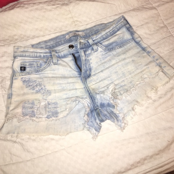 Buckle Pants - ⚜KENCAN frayed lace pocket light wash denim shorts