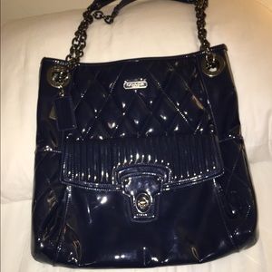 Coach Poppy Navy Liquid Gloss Quilted Tote Purse