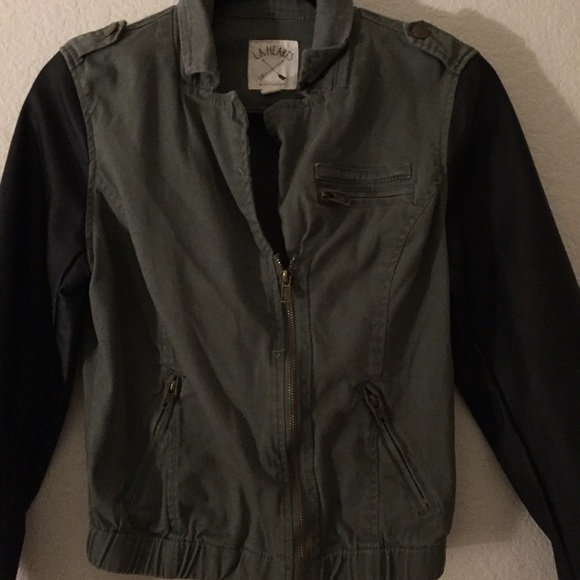 PacSun Jackets & Coats Green Military Jacket With Leather Sleeves
