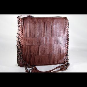 Sondra Roberts Fringed Faux Leather Shoulder Bag.