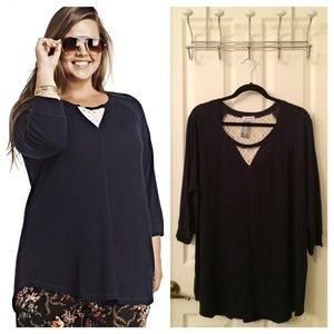 Plus Size Crochet-Back Raglan Top