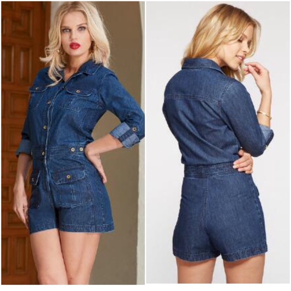 NWT roll cuff denim romper