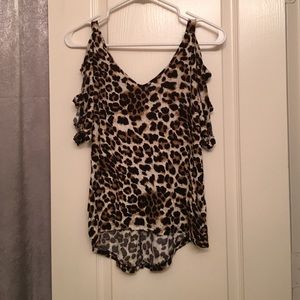 Leopard print high-low blouse