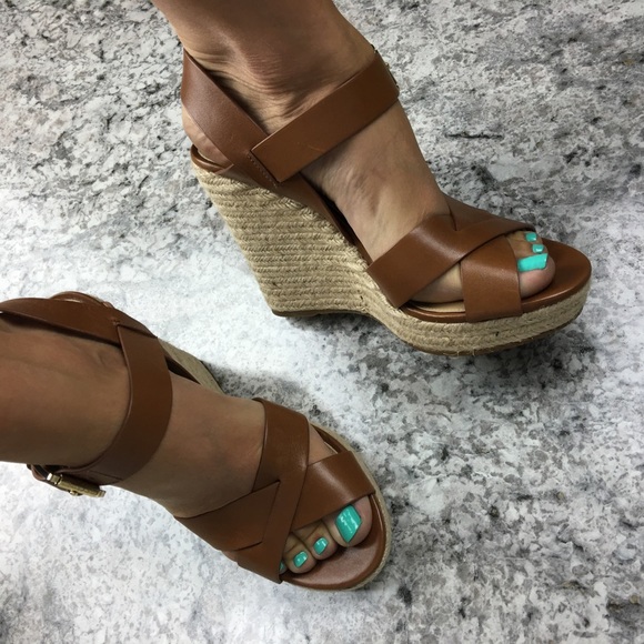 Michael Kors brown leather espadrille viola wedge - Picture 2 of 4