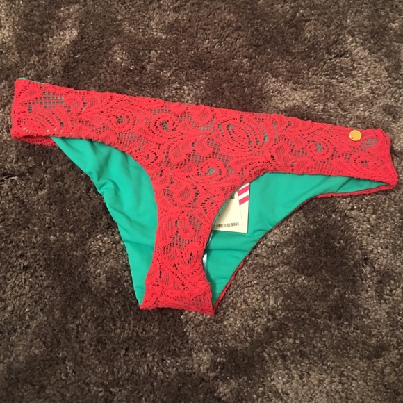 Coral Lace Hipster Bathing Suit Bottom