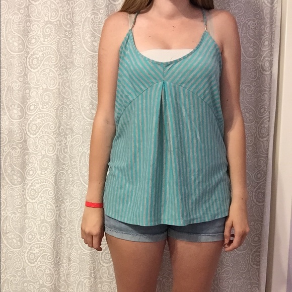 grey & teal striped tank top