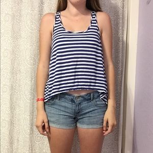 blue & white striped crop top