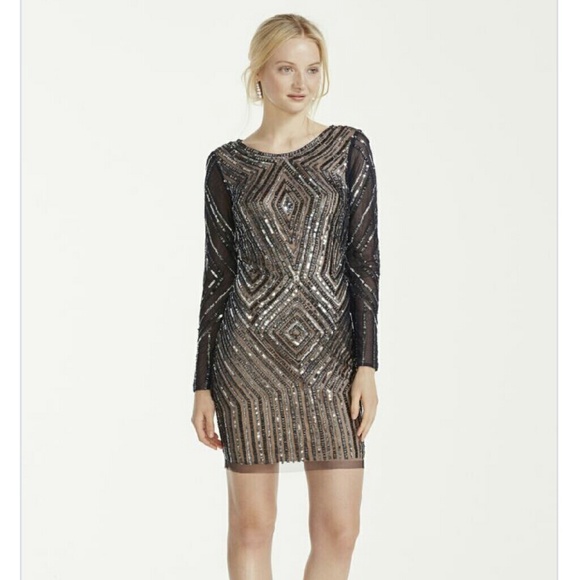 Adrianna Papell Sheath Beaded Diamond Dress