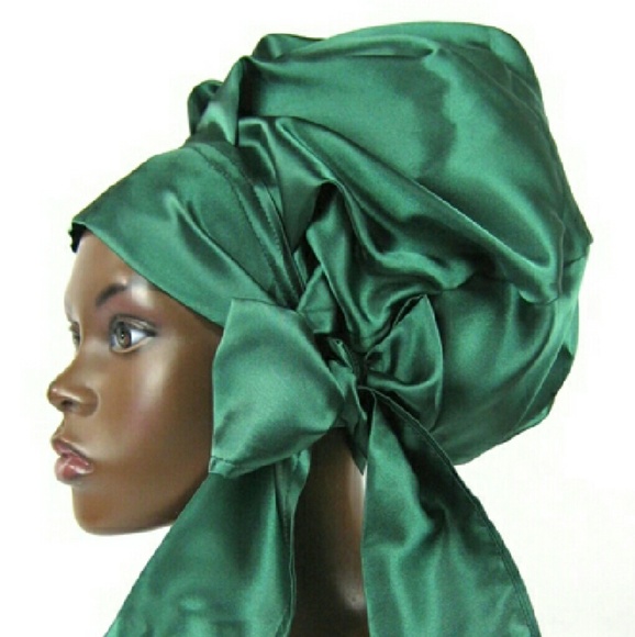 Handmade Satin Sleep Bonnet Cap-Emerald Green