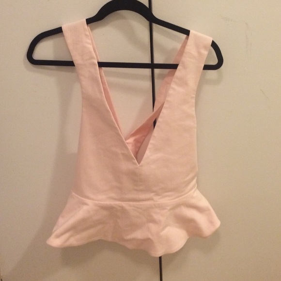 Pale Pink V-neck Peplum Top