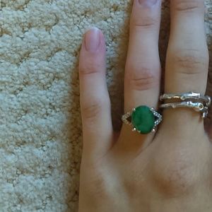 10K emerald and diamond ring