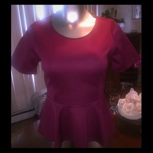 Raspberry Scuba Knit Peplum Top PLUS SIZE