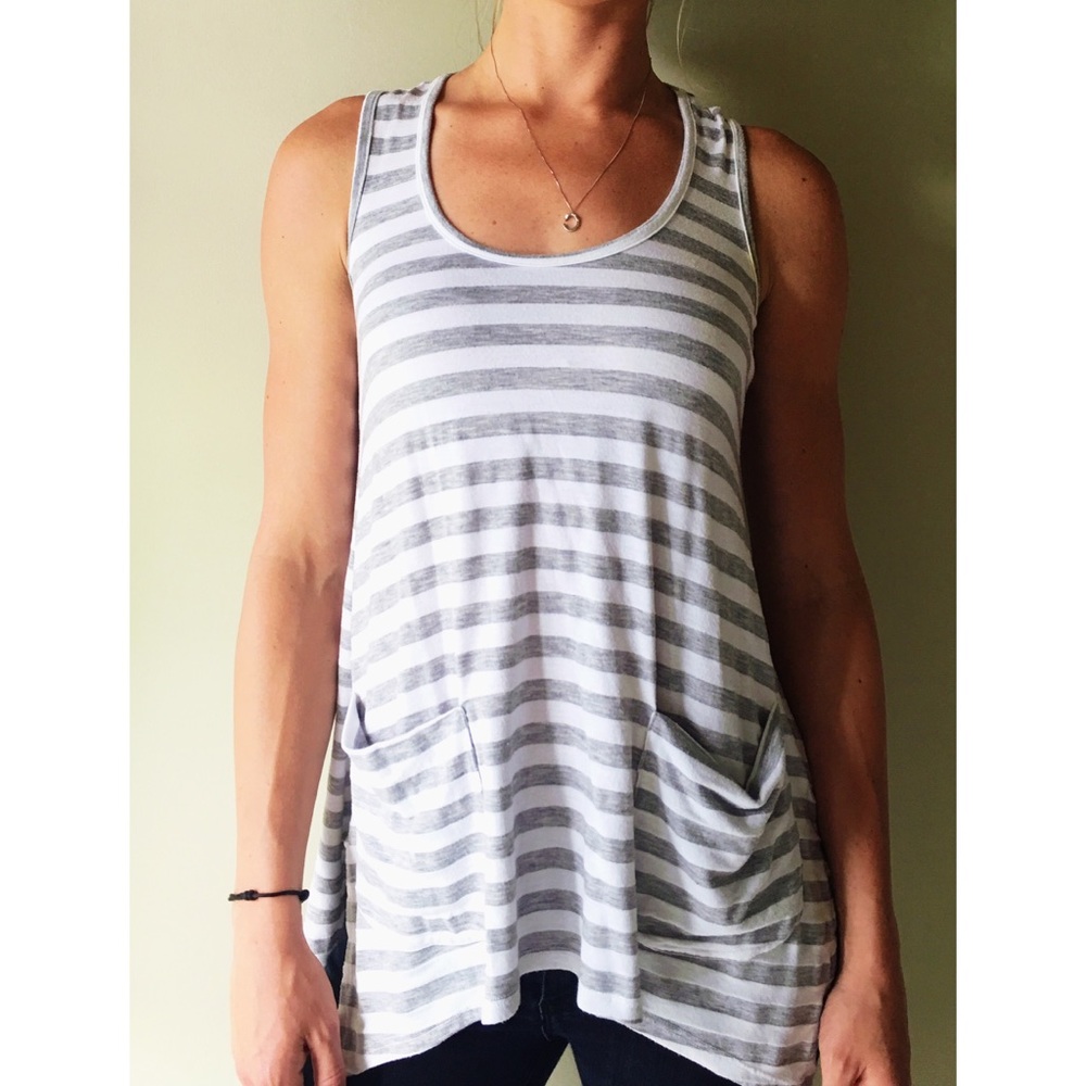 Ella Moss gray & white striped tank