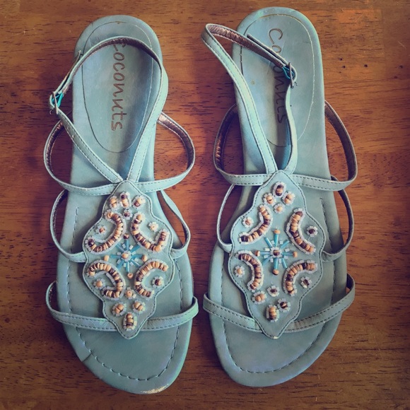 Mint green sandal with beaded front