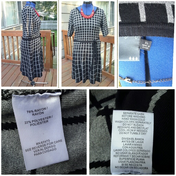 Black and White Checkered Sweater Dress - Picture 3 of 4