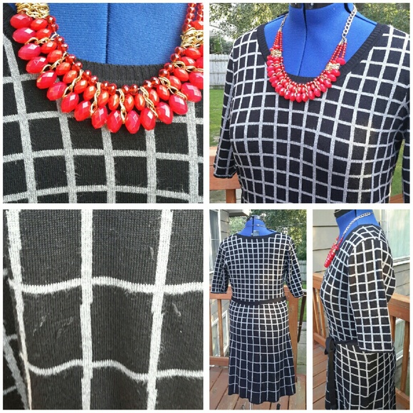 Black and White Checkered Sweater Dress - Picture 4 of 4