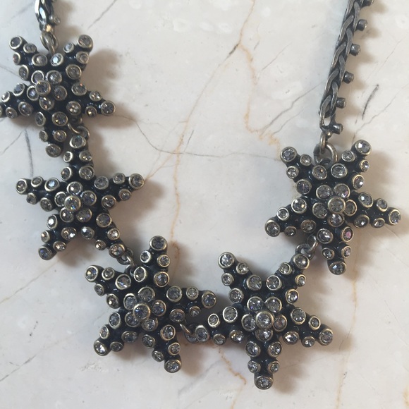 J Crew 5 Star Necklace braided Chain.  Color black