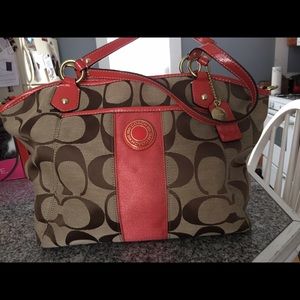 New Coach tan and orange logo satchel