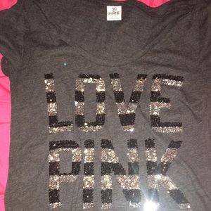 Dark gray love pink sequin shirt