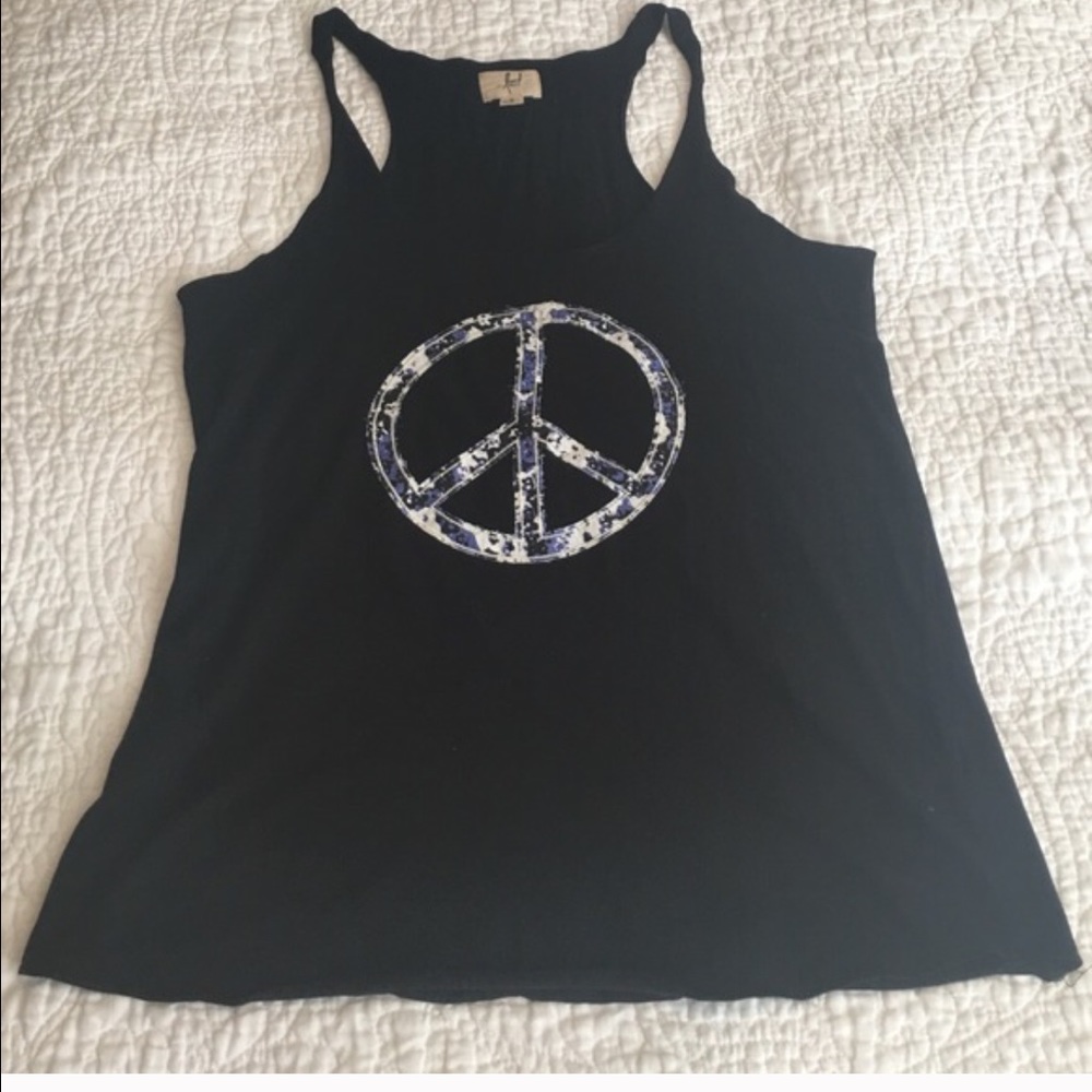 Black blue and white peace sign tank