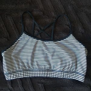 Black and white striped sports bra