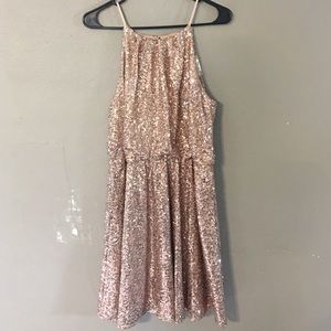 Sequin Champagne High Neck Halter Dress