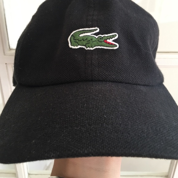 Lacoste black baseball hat with green gator logo