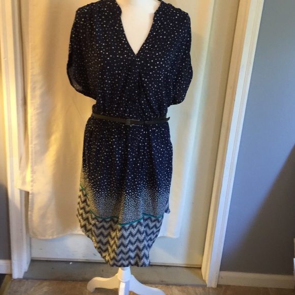 Navy & White Print Dress