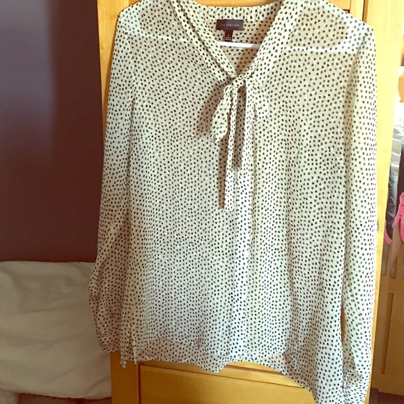 Cream/black polka dot blouse with tie in front - Picture 1 of 1