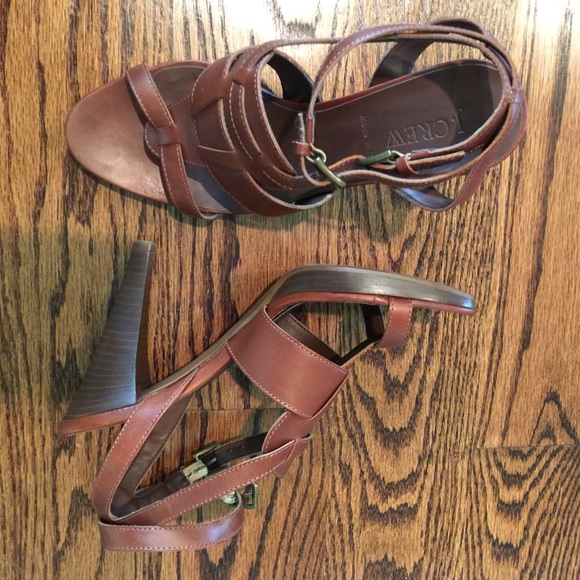 Brown JCrew high sandal with removable ankle strap