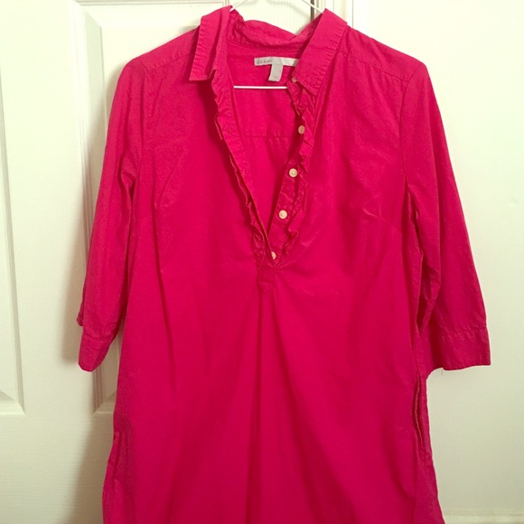 Ruffled pink 3/4 button sleeve dress